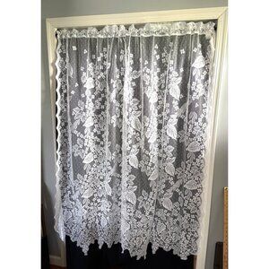 1 Panel White Floral Lace Curtain 64" L x 60" W Polyester
